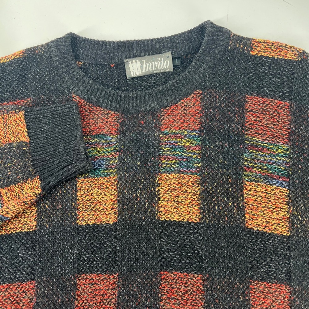 Invito Mens Wool Alpaca Blend Sweater Large Made in Italy Geometric Block Knit